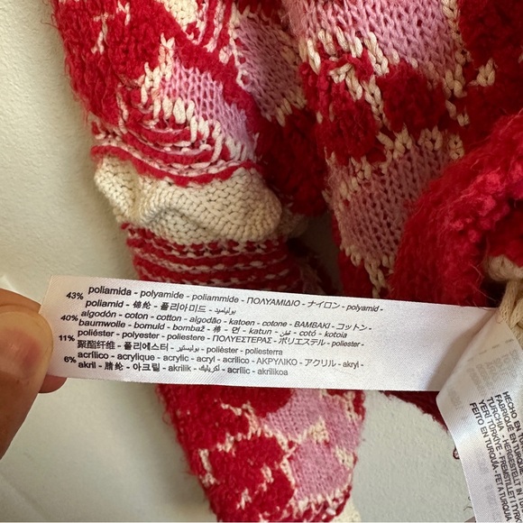 Zara Jacquard fuzzy thick knit red/white/pink warm sweater - Picture 4 of 6